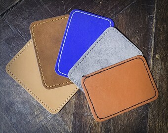 Customizable 3x2 Inch Laser Etched Leatherette Patches with Iron-On Backing