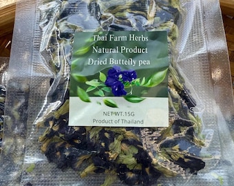 Dried Butterfly Pea Flowers: Thai Farm Herbs (15 grams)