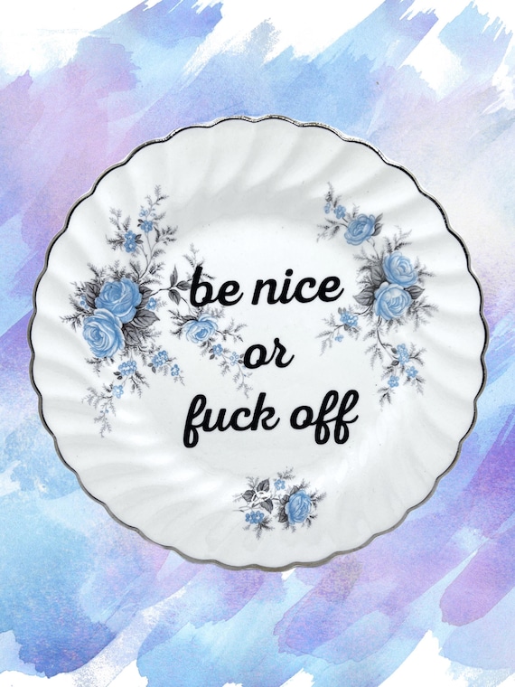 Be Nice 6” Decorative Plate | Rude Home Art New House | Funny Kitchen Art | Sarcastic Gift for Friend | One of a Kind Offensive China