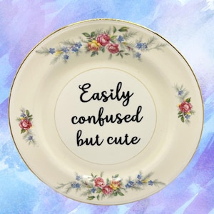 Confused 6” Decorative  Plate | Funny Shelf  Wall Decor | One of a Kind Gift for Friend | Sassy Rude Swearing China Dishes | Dark Humor