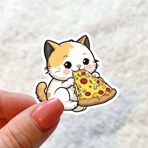 Pegatina de vinilo de gato con pizza / Bonita / Pegatina para botella de agua / Pegatina para portátil / Pegatina para Kindle / Regalo para amantes de los libros / Pegatina impermeable /