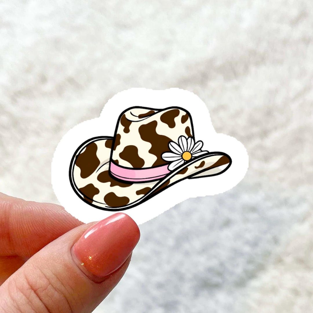 Cow Print Cowboy Hat Vinyl Sticker | Cute | Water Bottle Sticker ...