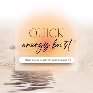 May include: A graphic design with the text "QUICK energy boost" in black text on a blurred orange and yellow background. The text "Rapid energy boost with quick delivery!" is in a white search bar with a magnifying glass icon.