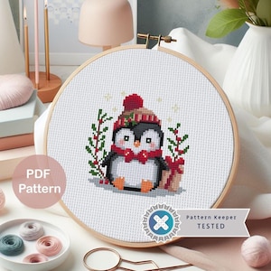 Padrão de ponto cruz PDF Pinguim de Natal | Padrão de ponto cruz de Natal | Download instantâneo
