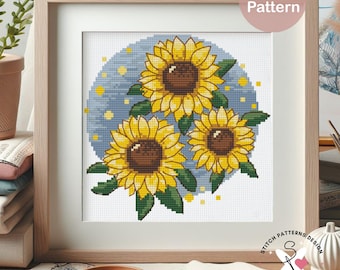 Sunflowers Cross Stitch Pattern, Floral DIY Embroidery (PDF Download)