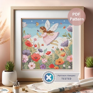 Spring Fairy Cross Stitch Pattern: Floral Landscape (PDF Pattern)
