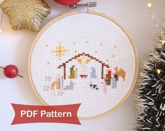 Nativity Scene Cross Stitch Pattern: Christmas Embroidery (PDF Pattern)