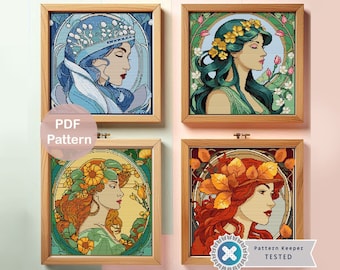 Art Nouveau Four Seasons Cross Stitch Pattern Set (PDF Pattern)