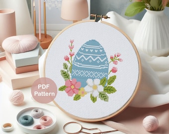 Easter egg with flowers PDF cross stitch pattern | Easter Cross stitch Pattern | Instant download