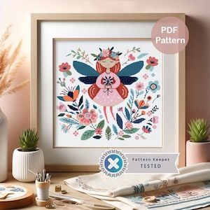 Fairy Cross Stitch Pattern: Modern Floral Design (PDF Pattern)