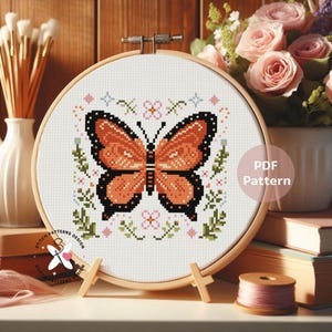 Monarch Butterfly PDF cross stitch pattern | Modern Cross stitch Pattern | Instant download