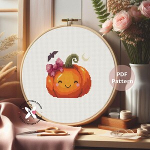 Cute Pumpkin Cross Stitch Pattern: Halloween Embroidery (PDF Pattern) image 7
