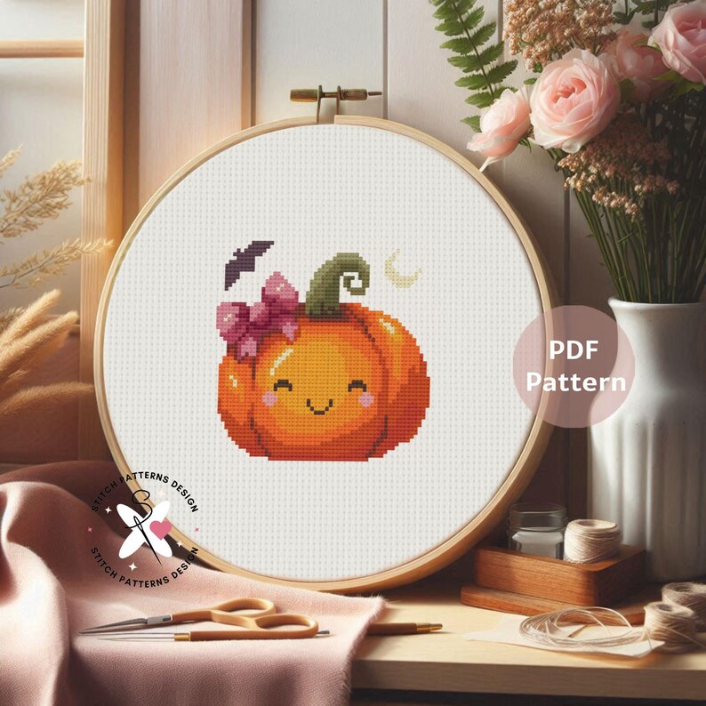 Cute Pumpkin Cross Stitch Pattern: Halloween Embroidery (PDF Pattern) image 7