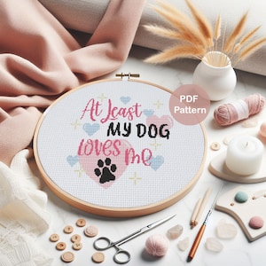 Mijn hond houdt tenminste van me PDF-kruissteekpatroon | Kruissteekpatroon Valentijnsdag | Directe download