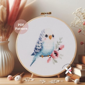 Budgie Cross Stitch Pattern: Bird Embroidery Design (PDF Pattern)