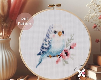 Budgie Cross Stitch Pattern: Bird Embroidery Design (PDF Pattern)