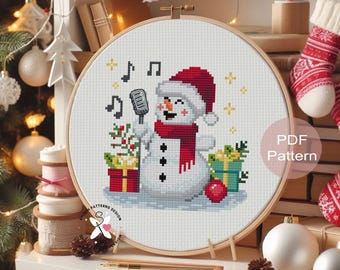 雪だるまのクロスステッチパターン：DIYホリデーオーナメント（PDFパターン）