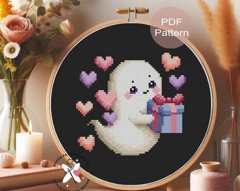 Geist mit Herzen Kreuzstich-Muster Valentinstag Muster (PDF-Muster)