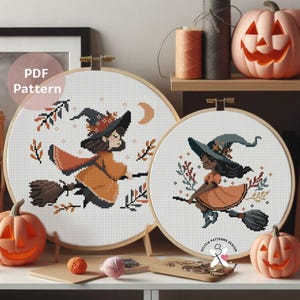 Halloween Witches Cross Stitch Pattern Set, Spooky Decor (PDF Download)