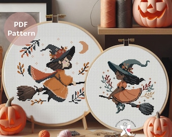 Halloween Witches Cross Stitch Pattern Set, Spooky Decor (PDF Download)