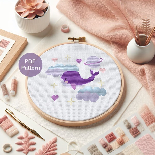 BTS Whale PDF cross stitch pattern | Kpop Cross stitch Pattern | Instant download