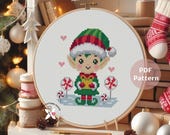 Christmas Elf Cross Stitch Pattern, Holiday Embroidery (PDF Pattern)