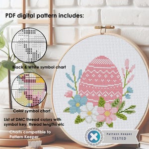 Pink Easter Egg Cross Stitch Pattern: Floral DIY Embroidery (PDF Pattern) image 2