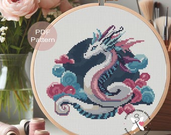 White Dragon Cross Stitch Pattern Mystical embroidery design (PDF Pattern)