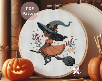 Cute Witch Halloween Cross Stitch Pattern (PDF Pattern)