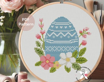 Schema punto croce per uovo di Pasqua con fiori (download PDF)