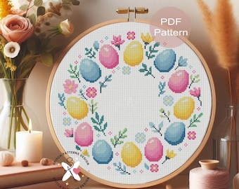 Osterkranz Kreuzstich-Muster, Blumeneier (PDF-Muster)