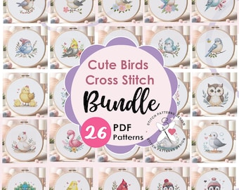 Birds Cross Stitch Pattern Bundle: 26 Unique Designs (PDF Pattern, Instant Download)