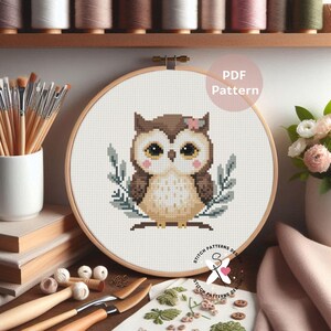 Patrón de punto de cruz de búho: Diseño de bordado de aves (patrón en PDF) imagen 7