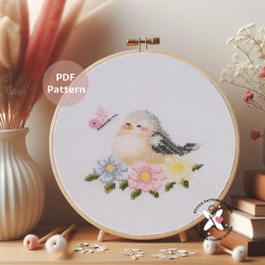 Bird with Flowers Cross Stitch Pattern: Instant Download (PDF Pattern)
