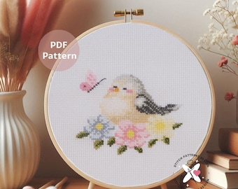 Bird with Flowers Cross Stitch Pattern: Instant Download (PDF Pattern)
