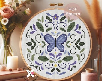 Elegant Butterfly Floral Cross Stitch Pattern (PDF Pattern)
