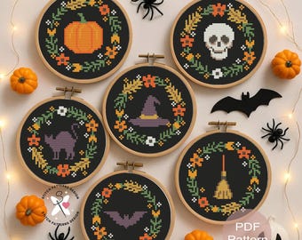 Mini Halloween Cross Stitch Pattern: Set of 6 designs  (PDF Pattern)