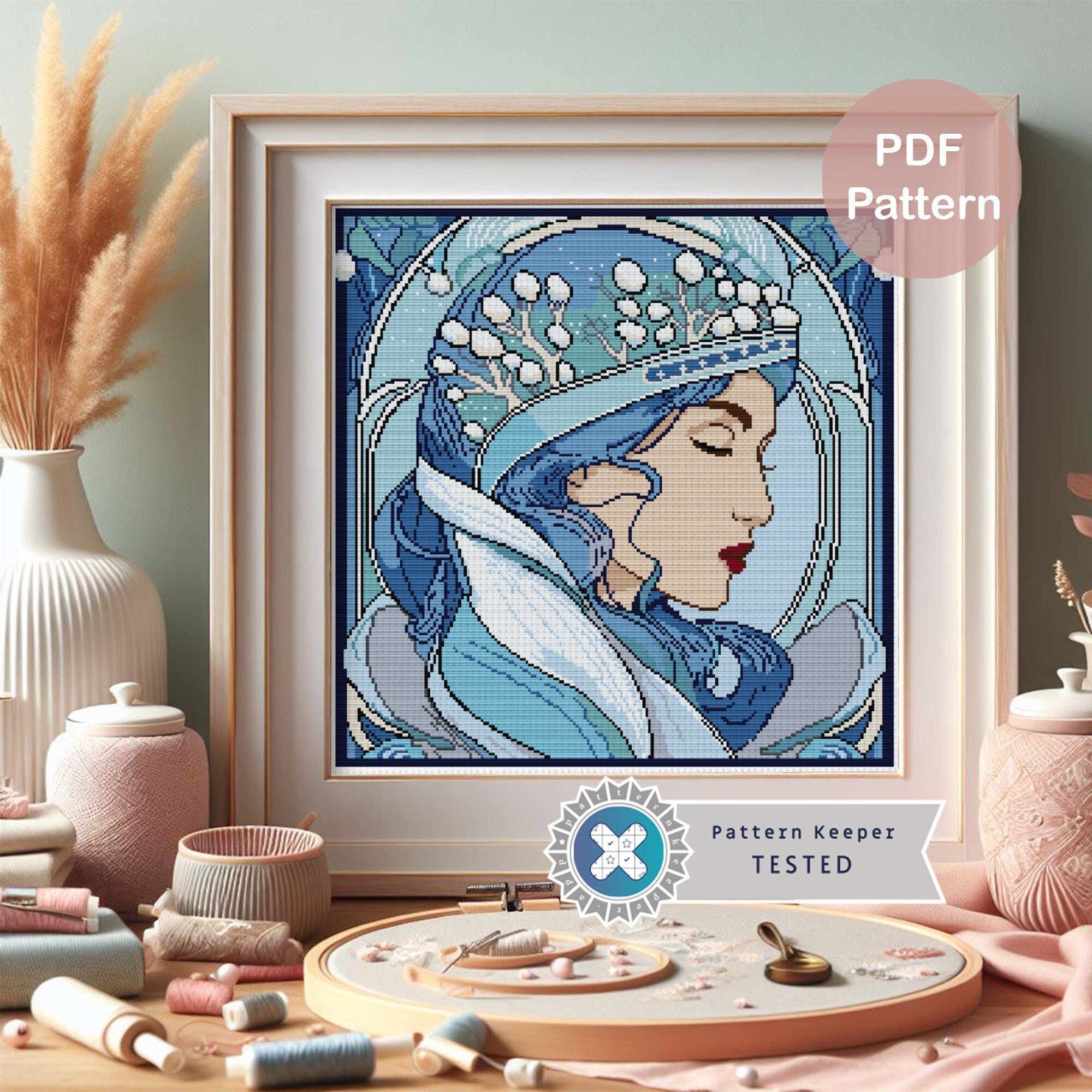 Art Nouveau Winter Lady Cross Stitch Pattern (PDF Pattern)