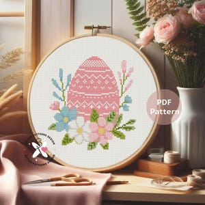 Pink Easter Egg Cross Stitch Pattern: Floral DIY Embroidery (PDF Pattern) image 8
