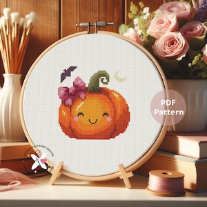 Cute Pumpkin Cross Stitch Pattern: Halloween Embroidery (PDF Pattern) image 6