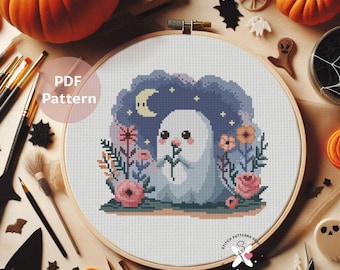 Ghost Cross Stitch Pattern: Halloween Embroidery Design (PDF Pattern)