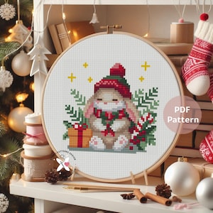 Schema punto croce coniglietto natalizio: decorazioni natalizie, download immediato