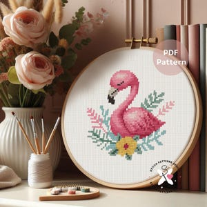 Flamingo Cross Stitch Pattern: Bird Embroidery Design (PDF Download)