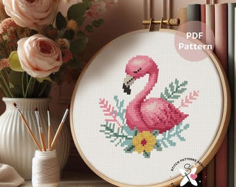 Flamingo Cross Stitch Pattern: Bird Embroidery Design (PDF Download)