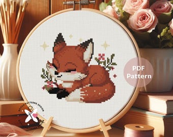 Patrón de punto de cruz de zorro durmiendo, bordado de animales (patrón en PDF)