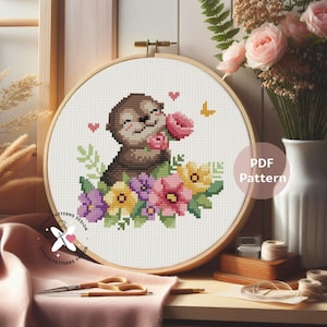 Otter Kreuzstichmuster, süße Tiere Stickmuster (PDF-Muster)