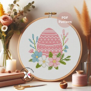 Pink Easter Egg Cross Stitch Pattern: Floral DIY Embroidery (PDF Pattern) image 6