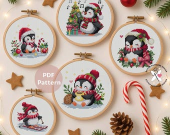 Christmas Penguins Cross Stitch Pattern: Set of 5 (PDF Pattern)