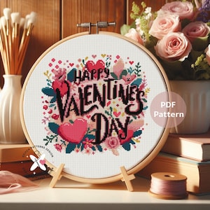 Valentine&#39;s Day Phrase Cross Stitch Pattern, Instant PDF Download