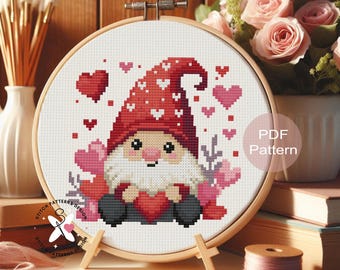 Valentinstag Gnom Kreuzstichmuster Valentinstagskarte Herz (PDF-Muster)